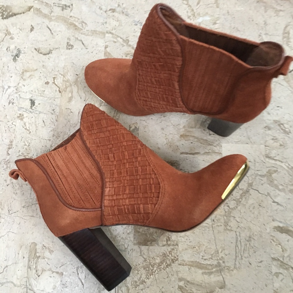 Suede Ankle Boots High Heel Pull On Almond Toe